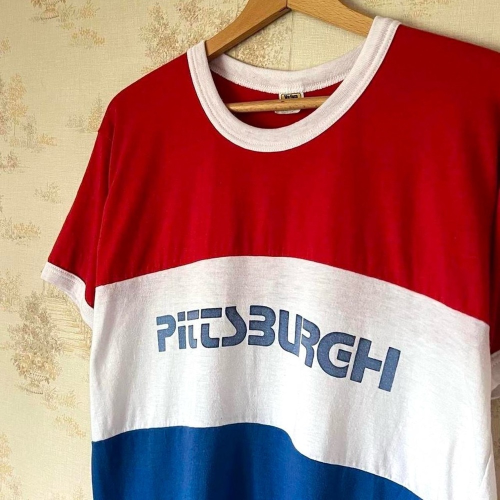 Vintage 70s 80s Pittsburgh Pennsylvania red white blue retro travel tee XL